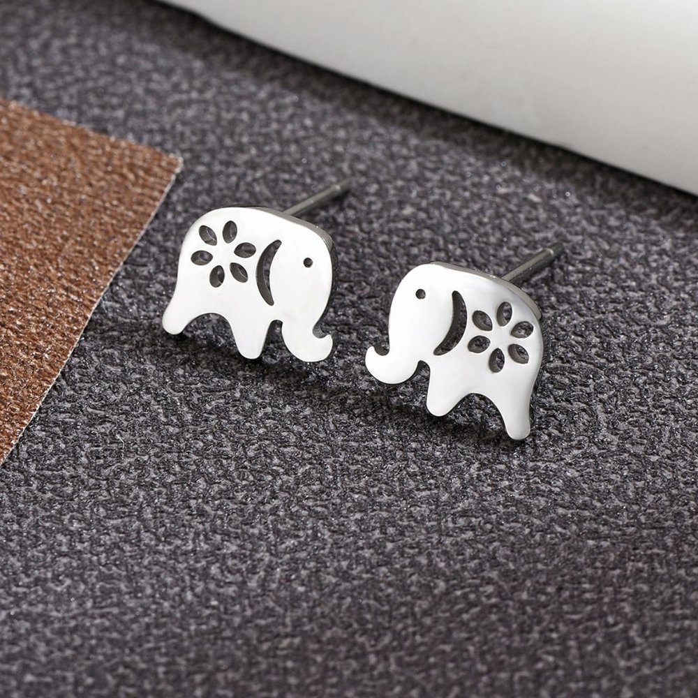 Y2K Fashion Snowflake Hallow Silver Elephant Stainless Steel Ear Studs